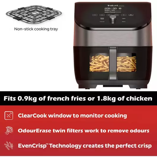 Friteuse à air Instant Vortex Plus ClearCook OdorErase en acier inoxydable de 5,7 litres (6 pintes)