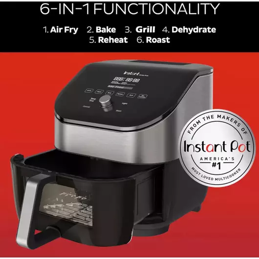 Friteuse à air Instant Vortex Plus ClearCook OdorErase en acier inoxydable de 5,7 litres (6 pintes)