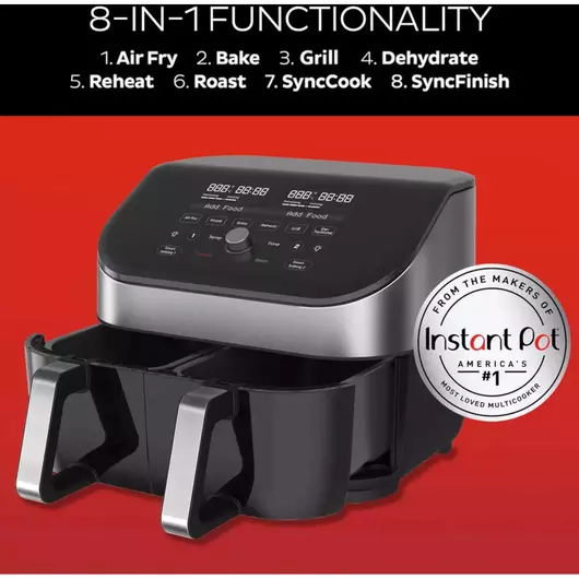 Friteuse à air Instant Vortex Plus Dual ClearCook 7,6 L (acier inoxydable)